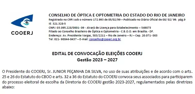 Edital de Convocação Eleições COOERJ 2023-2027